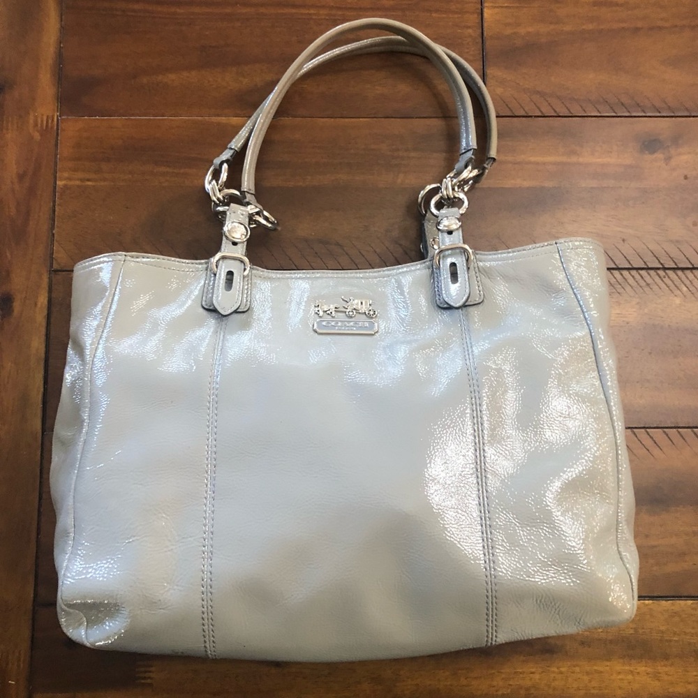 Large Coach Gray Glossy Leather Bag